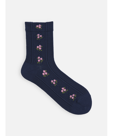 レトロダイヤ花柄リブ風ソックス