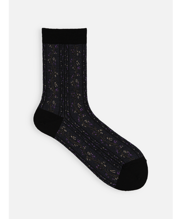 毛混フラワーストライプソックス