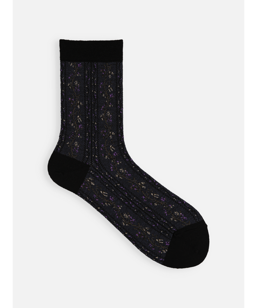 毛混フラワーストライプソックス