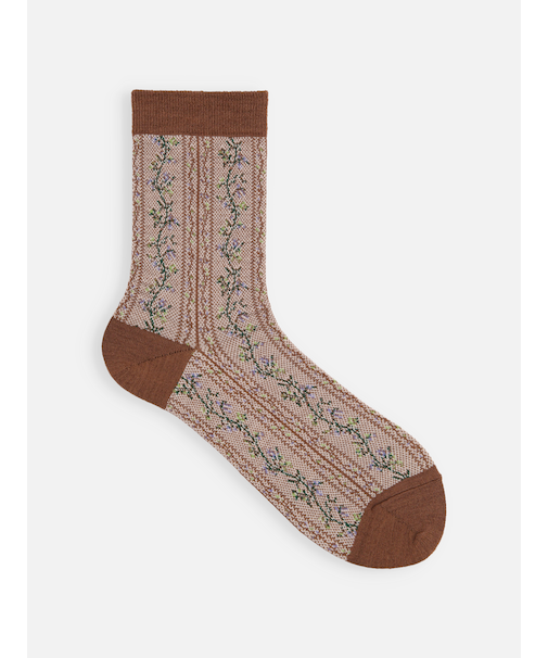 毛混フラワーストライプソックス