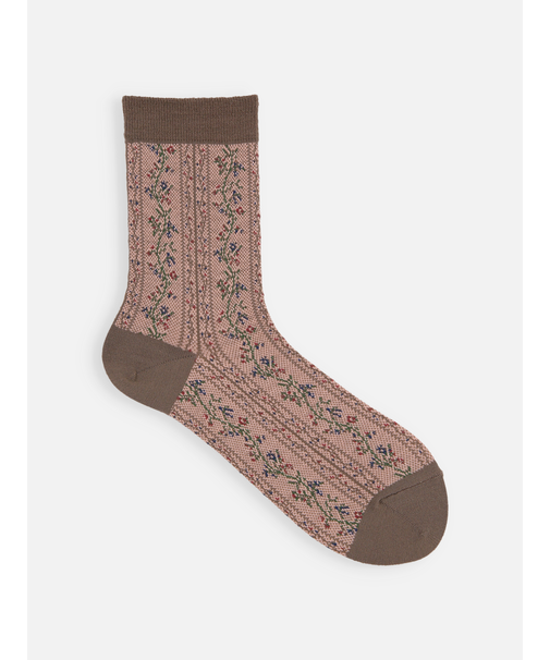 毛混フラワーストライプソックス