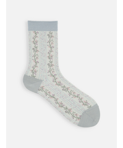 毛混フラワーストライプソックス