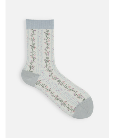 毛混フラワーストライプソックス