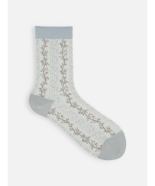 毛混フラワーストライプソックス