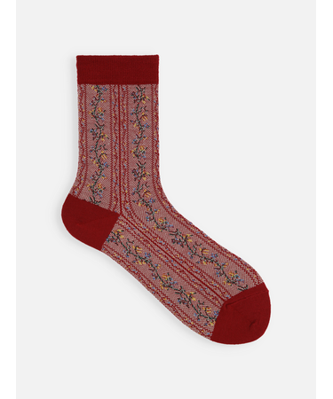 毛混フラワーストライプソックス