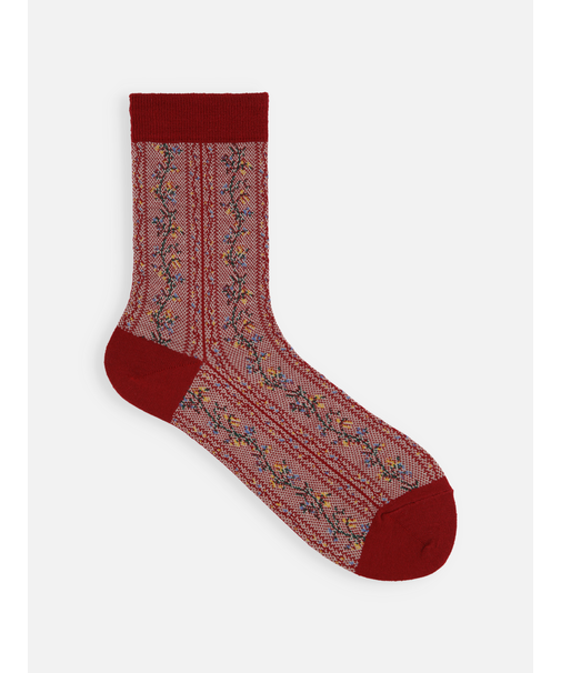 毛混フラワーストライプソックス