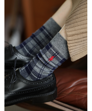 【POLO】ポニー刺繍チェック柄ソックス
