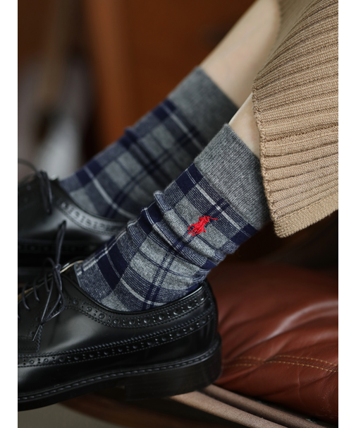 【POLO】ポニー刺繍チェック柄ソックス