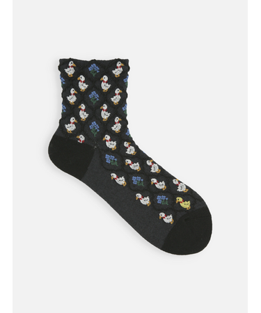 毛混フロートフラワーDuckショートソックス