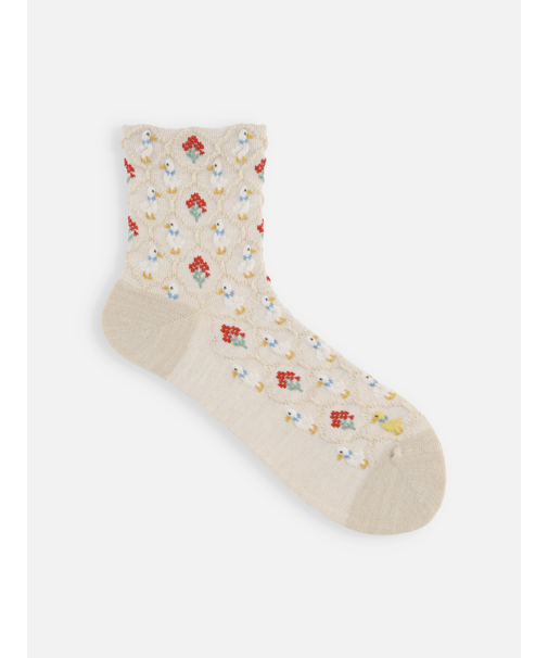 毛混フロートフラワーDuckショートソックス