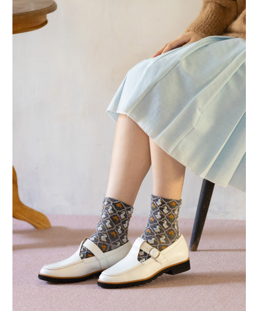 毛混フロートフラワーDuckショートソックス