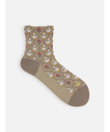 毛混フロートフラワーDuckショートソックス
