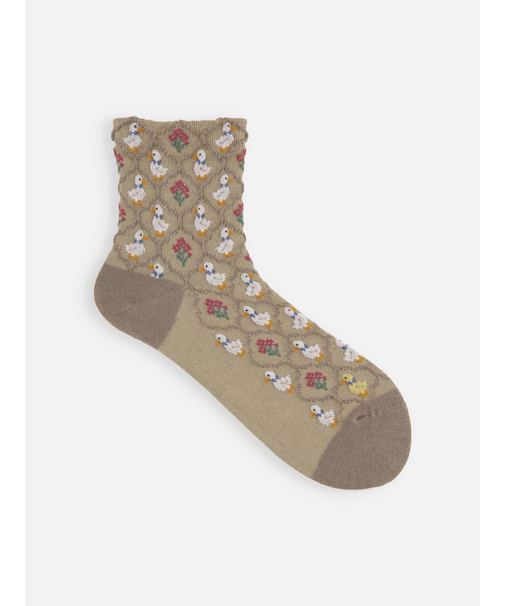 毛混フロートフラワーDuckショートソックス