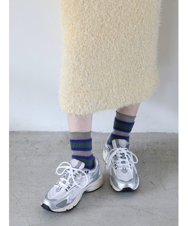 ラメリブモールボーダーショートソックス