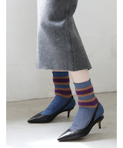 ラメリブモールボーダーショートソックス