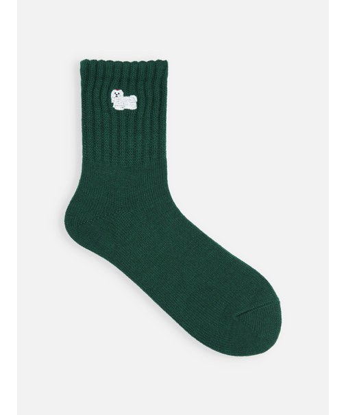 毛混アメリブ動物刺繍ショートソックス