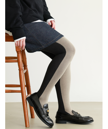 綿混バイカラータイツ
