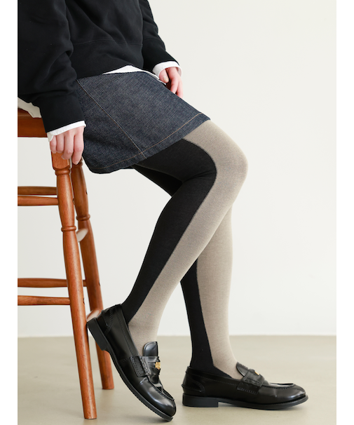 綿混バイカラータイツ