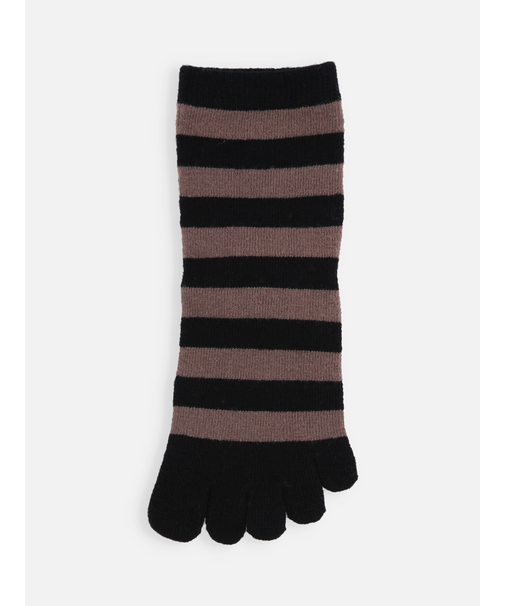 紡毛五本指ボーダーショートソックス