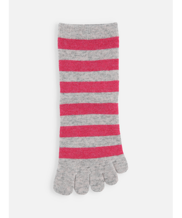 紡毛五本指ボーダーショートソックス