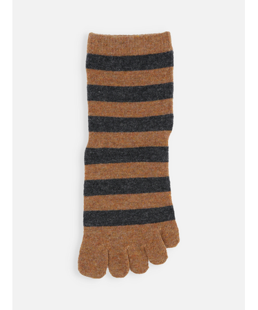 紡毛五本指ボーダーショートソックス