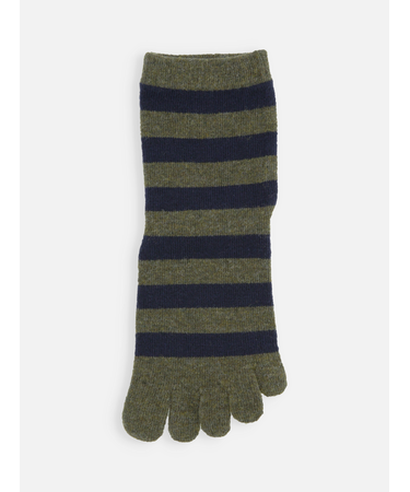 紡毛五本指ボーダーショートソックス