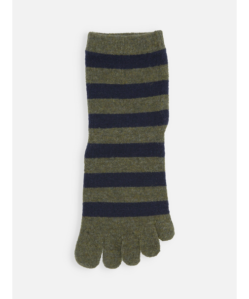 紡毛五本指ボーダーショートソックス