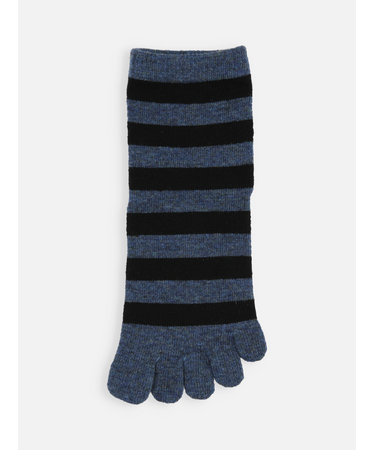 紡毛五本指ボーダーショートソックス