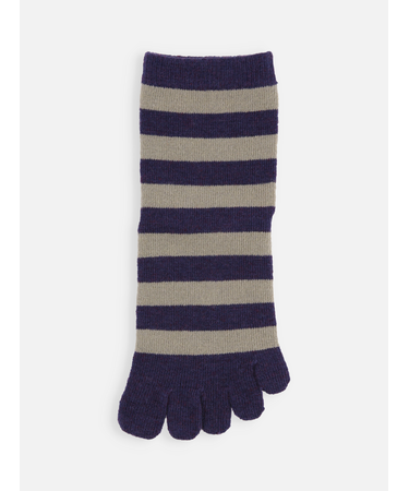 紡毛五本指ボーダーショートソックス