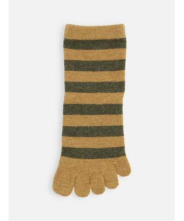 紡毛五本指ボーダーショートソックス