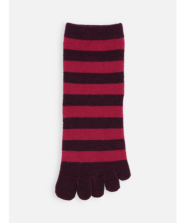 紡毛五本指ボーダーショートソックス