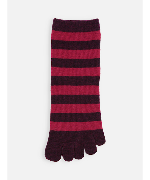 紡毛五本指ボーダーショートソックス