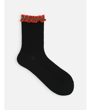 毛混 リボンフリル付ショートソックス