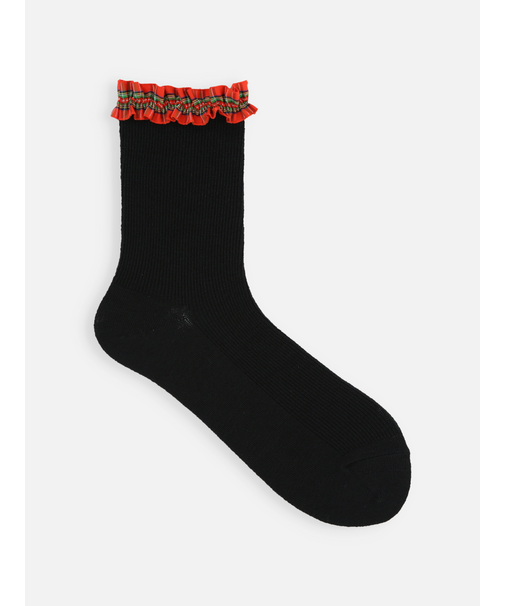 毛混 リボンフリル付ショートソックス