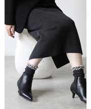 毛混 リボンフリル付ショートソックス