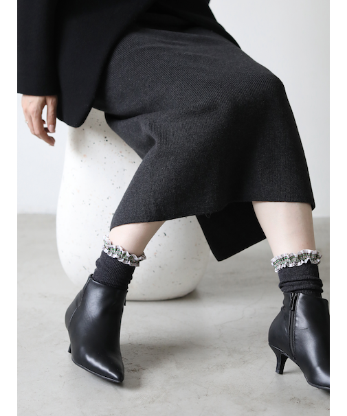 毛混 リボンフリル付ショートソックス