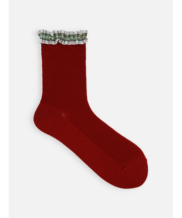 毛混 リボンフリル付ショートソックス