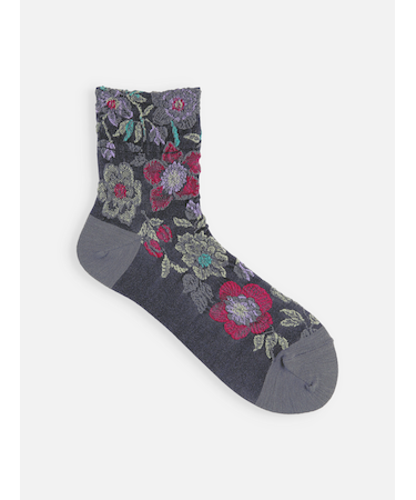 毛混クリスマスローズフロートショートソックス