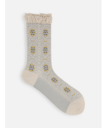 毛混フロートアンティーク調花柄ストライプソックス