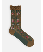 毛混フロートアンティーク調花柄ストライプソックス