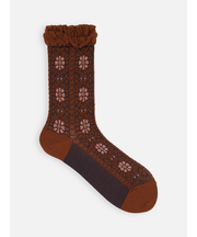 毛混フロートアンティーク調花柄ストライプソックス