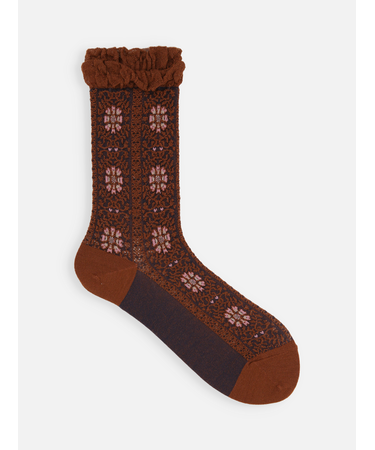 毛混フロートアンティーク調花柄ストライプソックス