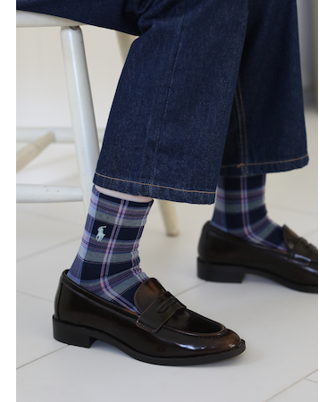 RL ポニー刺繍マドラスチェックショートソックス