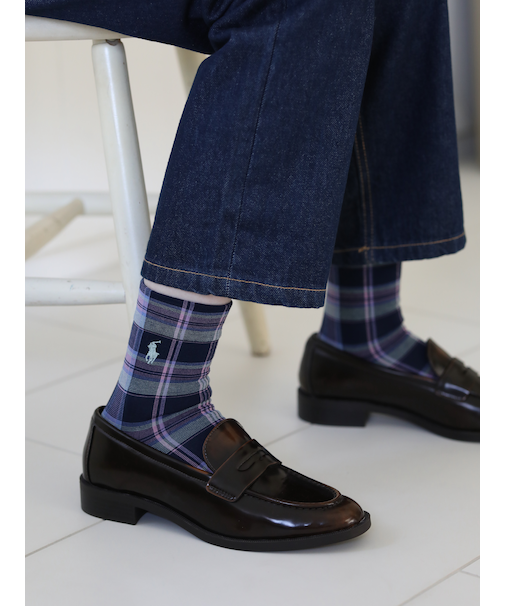 RL ポニー刺繍マドラスチェックショートソックス