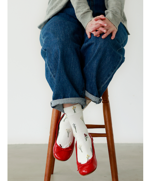 ドライフラワー柄ショートソックス