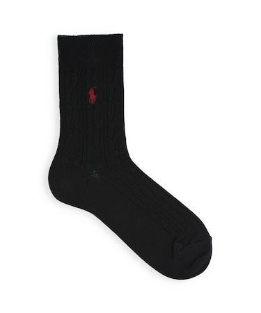 【MEN】POLO ポニー刺?ケーブル柄レギュラー丈ソックス