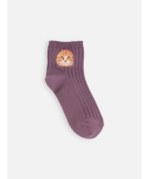 キッズ わんにゃん刺繍ショートソックス / 16-18cm