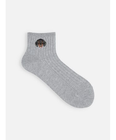 【ジュニアサイズ】わんにゃん刺繍ショートソックス / 22-24cm