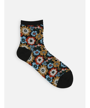 ガーゼ調エスニックフラワーショートソックス