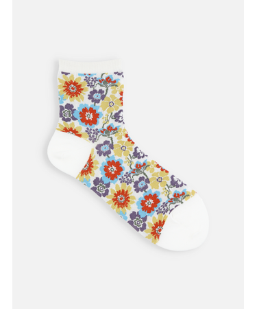 ガーゼ調エスニックフラワーショートソックス